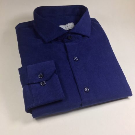 Camisa sob medida em veludo cotelê 100% algodão azul escuro - Foto 2